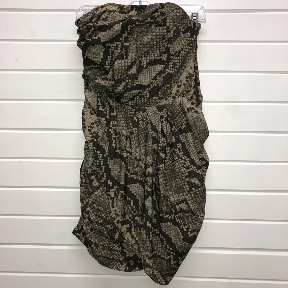 Michael Kors Strapless Snake Print Dress in Taupe and Black